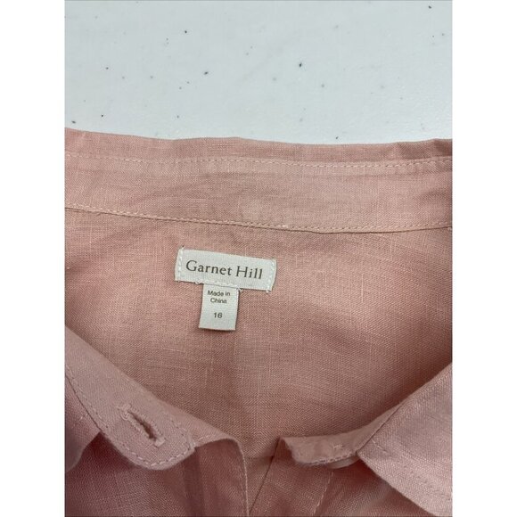 Garnet Hill Womens 100% Linen Long Sleeve Button Up Shirt Pink 16 Preppy - Picture 3 of 12